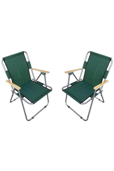 Trend Maison Ahşap Kollu Katlanabilir Piknik Kamp Balıkçı Plaj Sandalyesi Yeşil 2 Adet