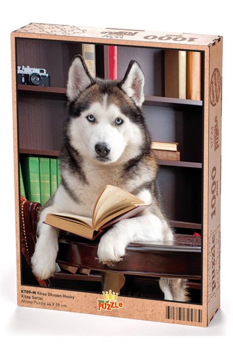 King Of Puzzle Kitap Okuyan Husky Ahşap Puzzle 1000 Parça