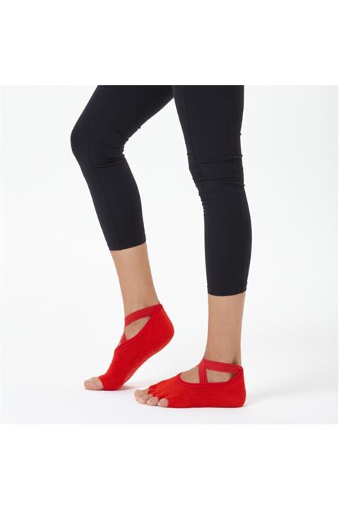 Nui Yoga Kadın Kırmızı Çapraz Kayışlı Yoga Pilates Çorabı