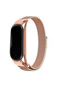 MobileGarage Xiaomi Mi Band 3 - 4 Uyumlu Metal Loop Rose Gold Kordon