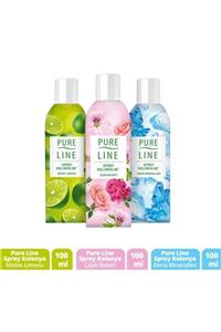 Pure Line 80 ° Sprey Kolonya Seti Misket Limonu 100ml + Deniz Mineralleri 100ml + Çiçek Buketi100ml