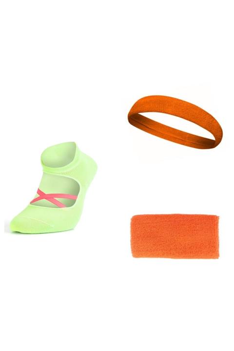 MURR Kaydırmaz Yoga Pilates Dans Çorabı Gri , Havlu Saç Bandı Ve Havlu Bileklik
