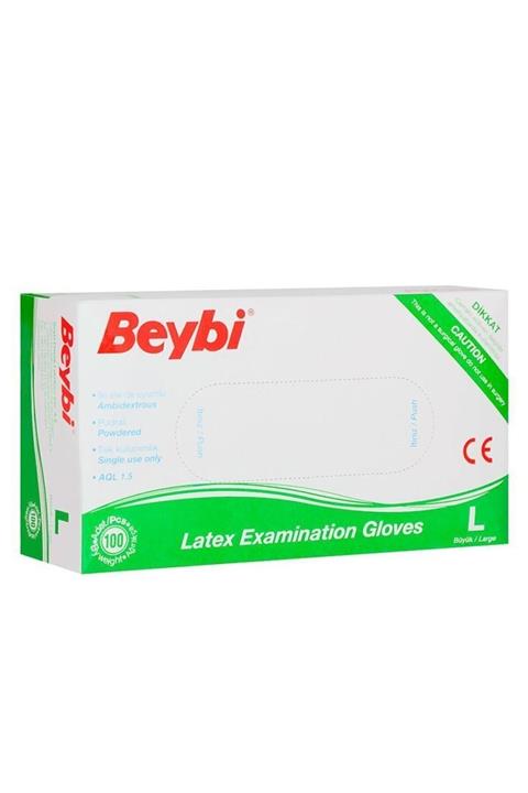 Beybi Pudralı Lateks L Beden Muayene Eldiveni 100'lü Paket