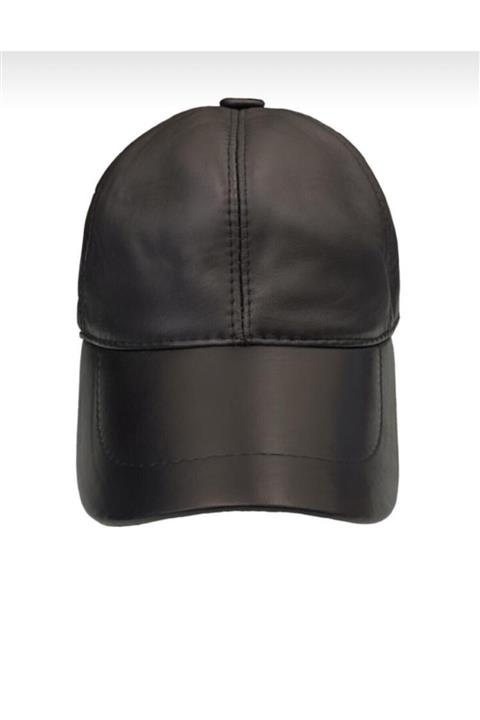 DARKLİON Unisex Siyah Hakiki Deri Şapka