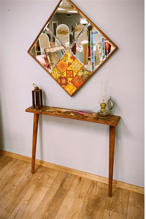 bluecape Rustik Wood Seramik Ceviz 92 Cm Ayaklı Dresuar Salon Mutfak Antre Hol Koridor Mobilyası
