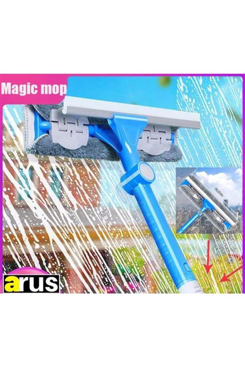 babyblog Çift Taraflı Teleskopik Çubuk Pencere Temizleyici Döner Kafalı Cam Silecek Yedek Bez Hediyeli