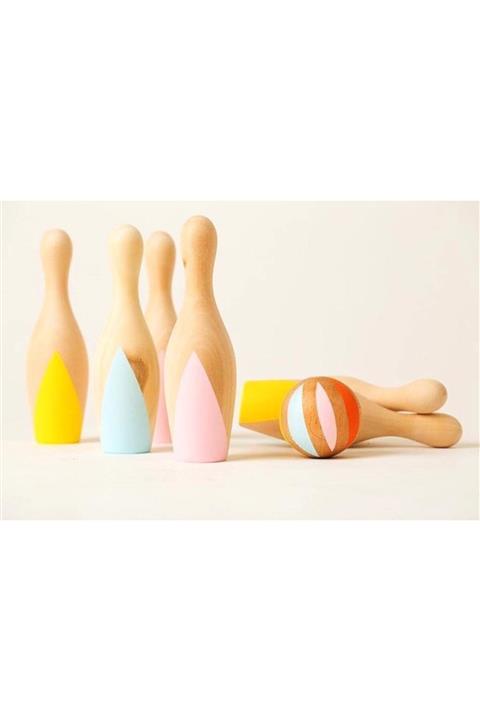 YEDİCE OYUNCAK Ahşap Oyuncak Pastel Renkli Bowling Seti