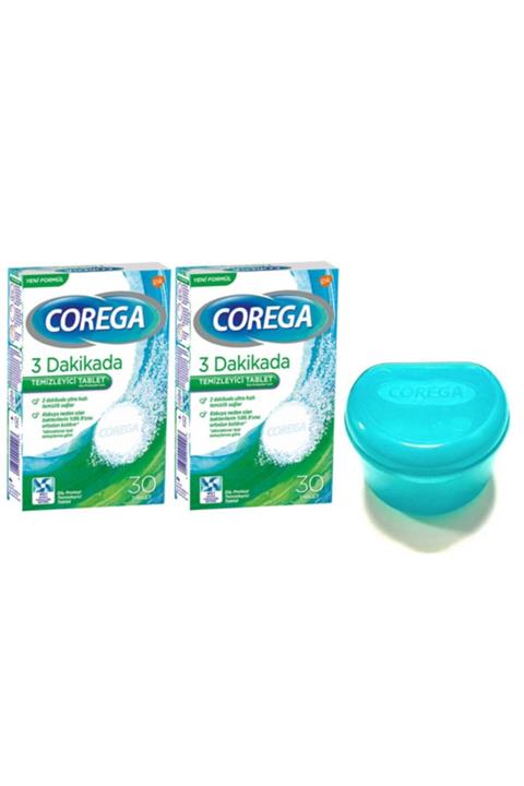 Corega Diş Protezi Temizleyici Tablet 30'lu X 2 Kutu + Protez Saklama Kabı