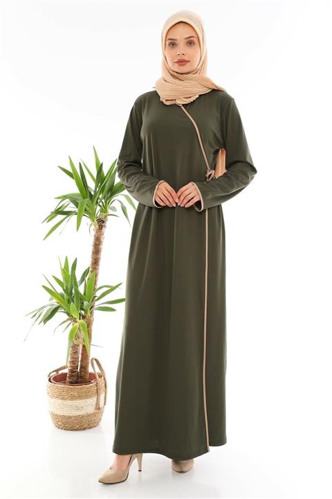miss ledonna Haki Yandan Bağlamalı Namaz Elbisesi