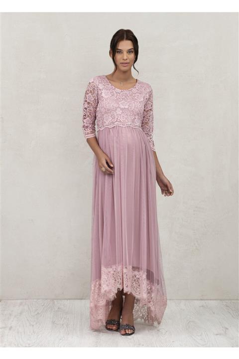 Even Fashion Hamile Giyim Tül Detaylı Uzun Abiye Hamile Elbise