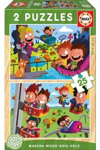 EDUCA Fun Park Tahta Puzzle 2 x 25 Parça No.17620