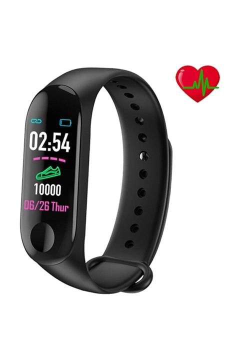 Ruba M3 Bluetooth Akıllı Bileklik Saat Dijital Ekran Üniversal Siyah