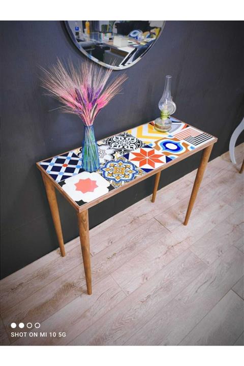 bluecape Burano Dresuar Ceviz 101x41cm Doğal Masif Ayaklı Raf Salon Mutfak Antre Hol Koridor