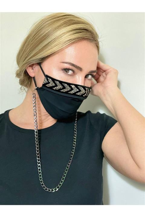 MaskeTrendi Maske Zincirli Taşlı Maske