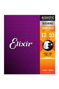 Elixir 11052 Nanoweb 80/20 Bronze Akustik Gitar Teli (12-53)