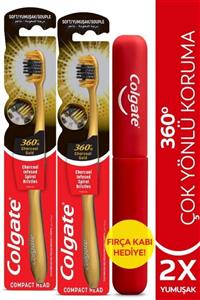 Colgate 360 Charcoal Gold Çok Yönlü Koruma Yumuşak Diş Fırçası X 2 Adet + Diş Fırçası Kabı Hediye