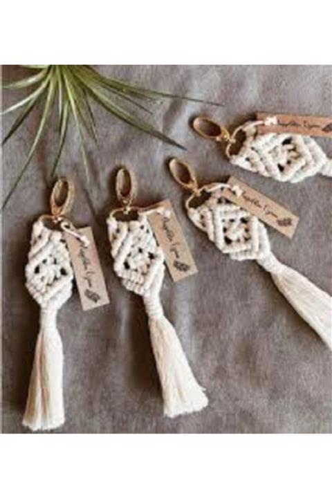 Ruhu Revan Krem Makrome Anahtarlık