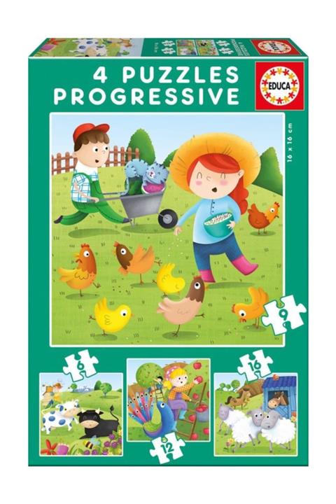 EDUCA Çiftlik Hayvanları 6+9+12+16 Parça Çocuk Puzzle /