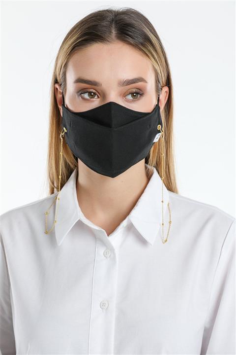 Z Life Yıkanabilir Kumaş Yüz Maskesi Pamuklu Premium 3d Tasarım Siyah Altın Zincirli