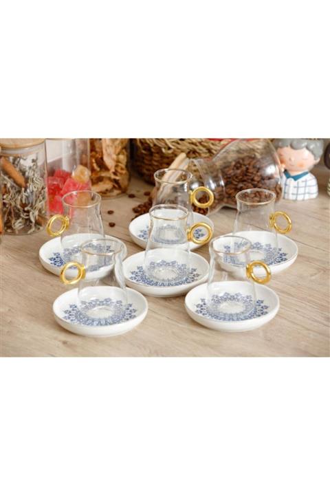 AROW Premium Bone Collection Gold Kulplu 6lı Çay Bardak Takımı