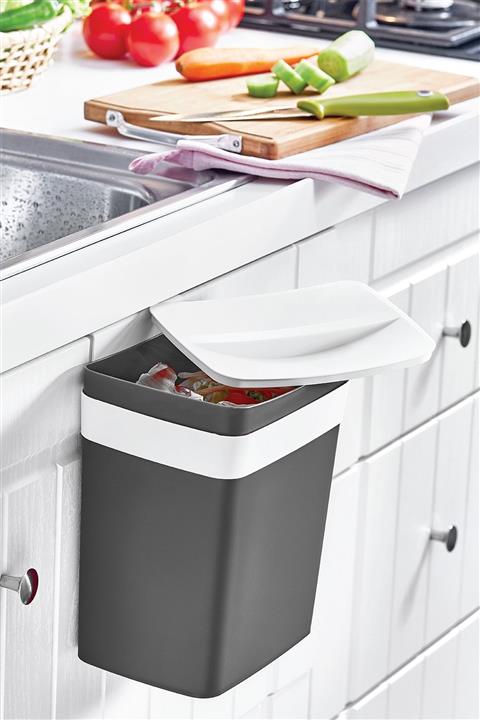 Doreline Dolap Kapağı Askılı Çöp Kovası Gri, Kapaklı Çöp Kovası 9 Lt