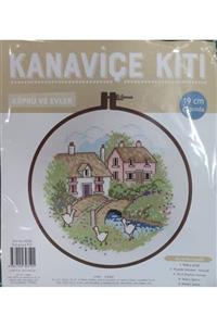 BALIM ÖRGÜ EVİ Kanaviçe Kit Köprü Ve Evler 19 Cm Kahve Kasnak