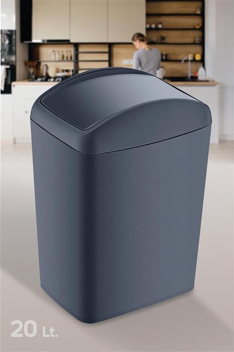 Doreline Soft Plastik Çöp Kovası 20 Lt. Gri, Döner Kapak Çöp Kovası
