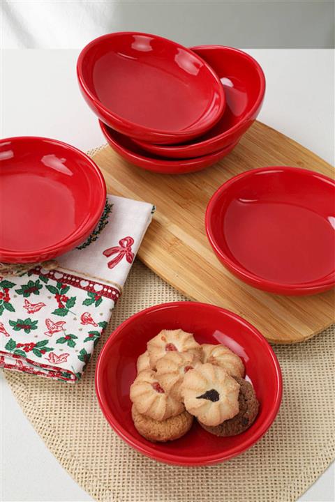 Keramika Kırmızı Halka Çerezlik Sosluk 13 Cm 6 Adet