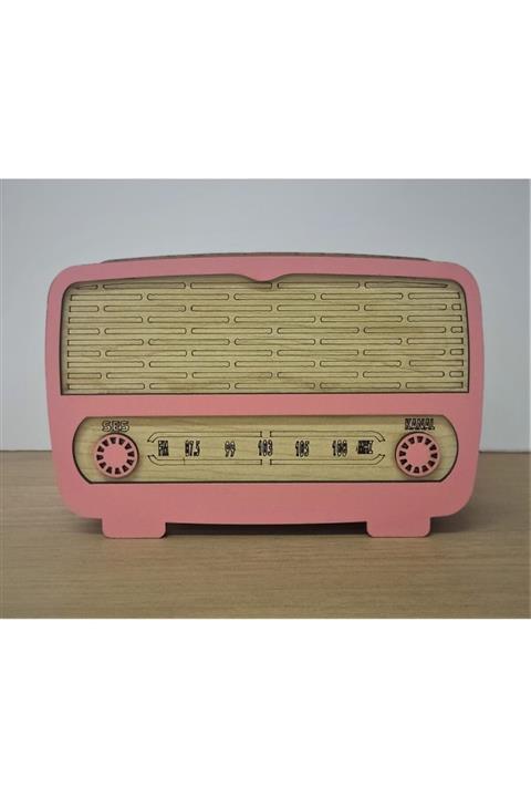 yenihayatdekorasyon Rustik Ahşap Radyo Kumbara Pembe