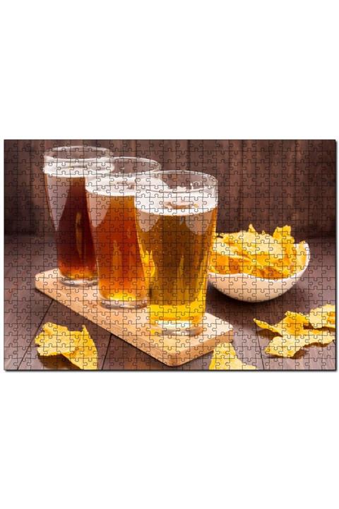 Cakapuzzle Üç Büyük Bardak Bira Ve Cipsler 500 Parça Puzzle Yapboz Mdf (ahşap)