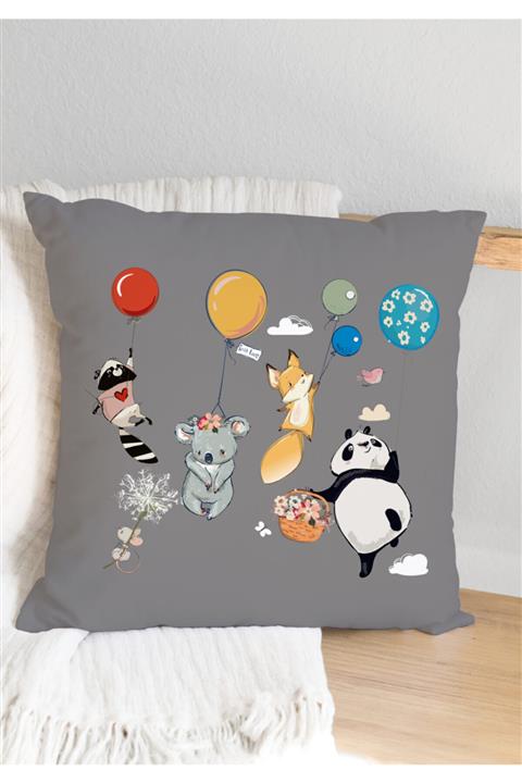 JUNİOR HOME CONCEPT Uçan Sevimli Hayvanlar Çift Taraflı Dijital Baskı Kırlent Kılıfı