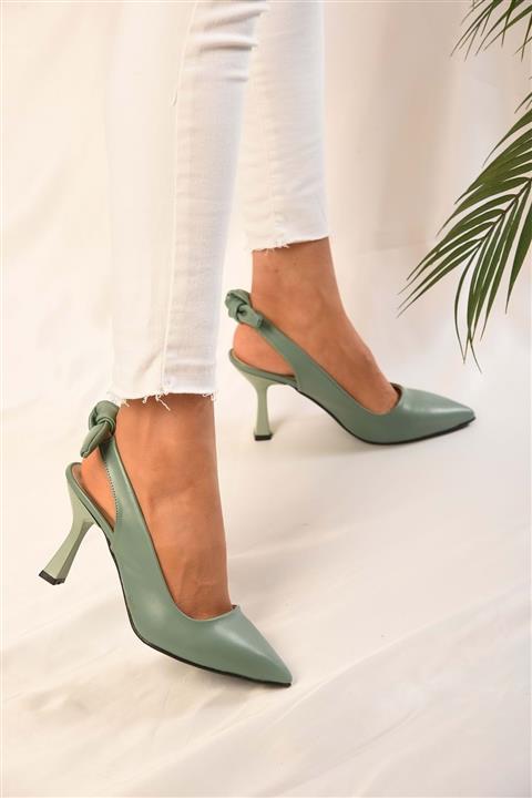 Shoeberry Kadin Mint Yesili Cilt Arkasi Açik Topuklu Stiletto