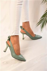 Shoeberry Kadin Mint Yesili Cilt Arkasi Açik Topuklu Stiletto