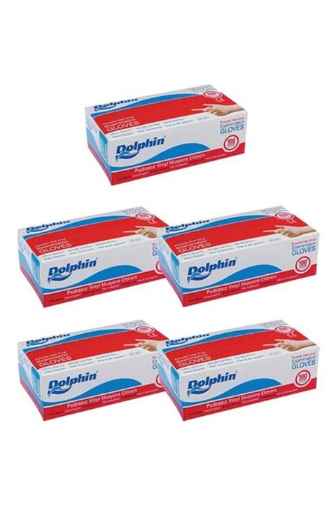 Dolphin Vinil Pudrasız Eldiven Orta Boy(m) Beden 100 Lük Kutu 5 Paket