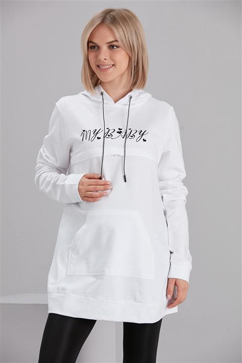 Görsin Hamile Kadın Beyaz Emzirme Detaylı Baskılı Hamile Sweatshirt