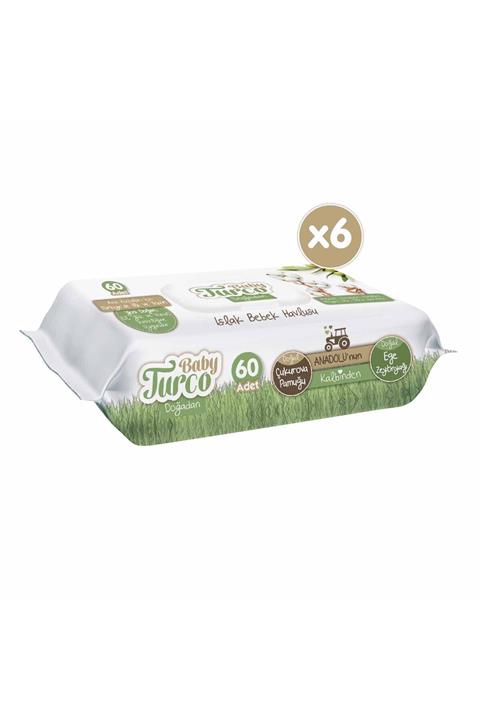 Baby Turco Doğadan Islak Bebek Havlusu 6X60 Yaprak