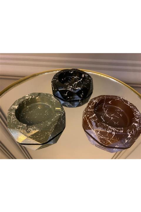 MY LEMON DESİGN Küllük Siyah Kahverengi Küf Yeşili Mermer Desenli