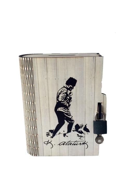 PRATİK DEKOR Kitap Kumbara Kilitli Ahşap Kutu Kocatepe