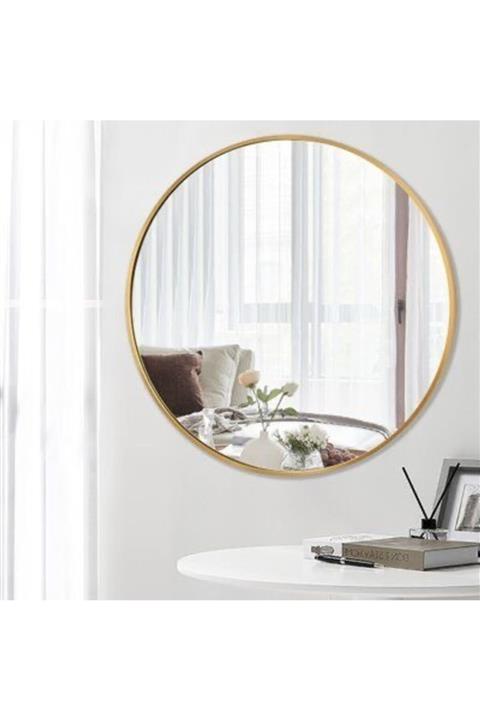 Effe Yapı Dekorasyon Gold Metal Çerçeveli 60 Cm Yuvarlak Ayna