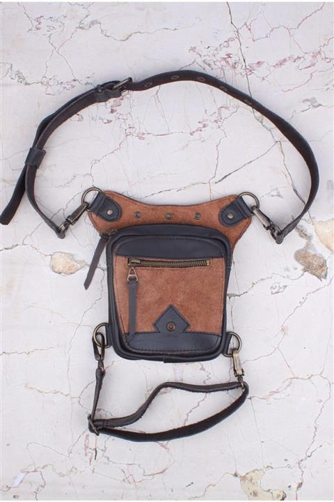 Crow'sRoom Handmade Deri Bel Ve Bacak Çantası (KÜÇÜK MODEL KAHVE&TABA)