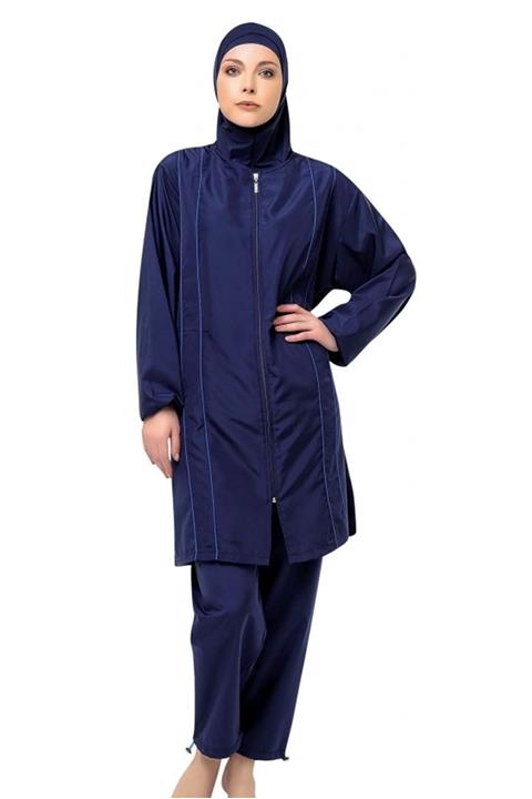 Tıklaalbeni Büyük Beden Mavi Şeritli Lacivert Tam Tesettür Mayo