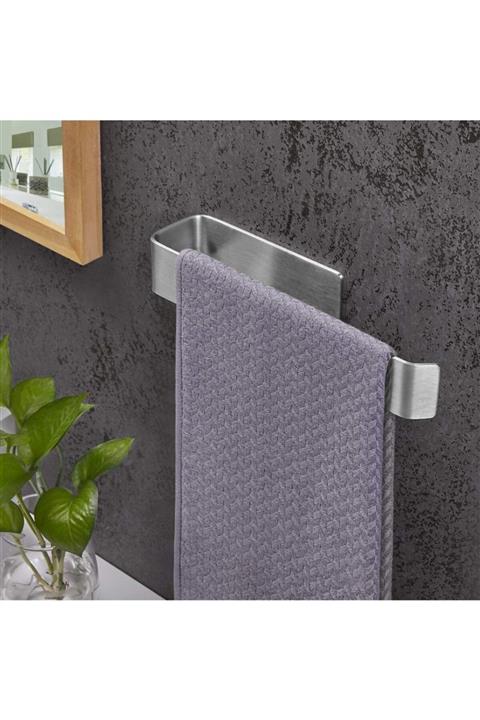 DELTAHOME Paslanmaz Çelik Havluluk 27cm Uzun - Yapışkan Bant Sistem - Model: Stuttgart