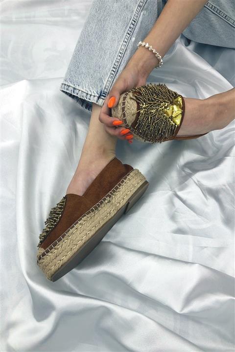 Madam Lep'S Kadın Taba Gerçek Süet Askesuar Detaylı Espadril