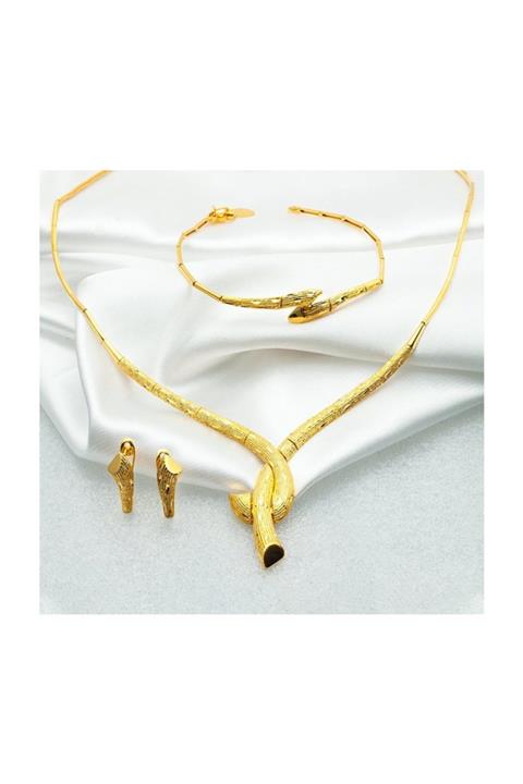 Label Ağaç Kabuğu 22 Ayar Taşsız Altın Set