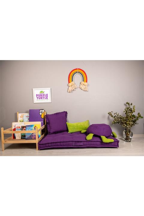 Purple Turtle Textile Fransız El Yapımı Yer Minderi, Organik Bebek Yatağı, French Mattress 60x120 Cm Mor