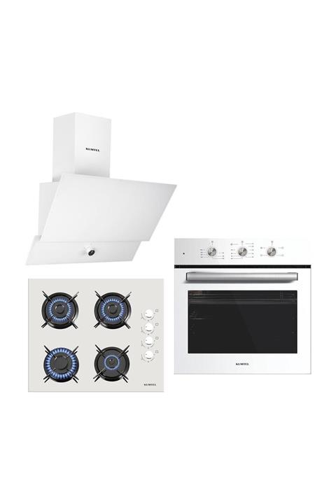 KUMTEL Kristal Beyaz Cam Ankastre Set