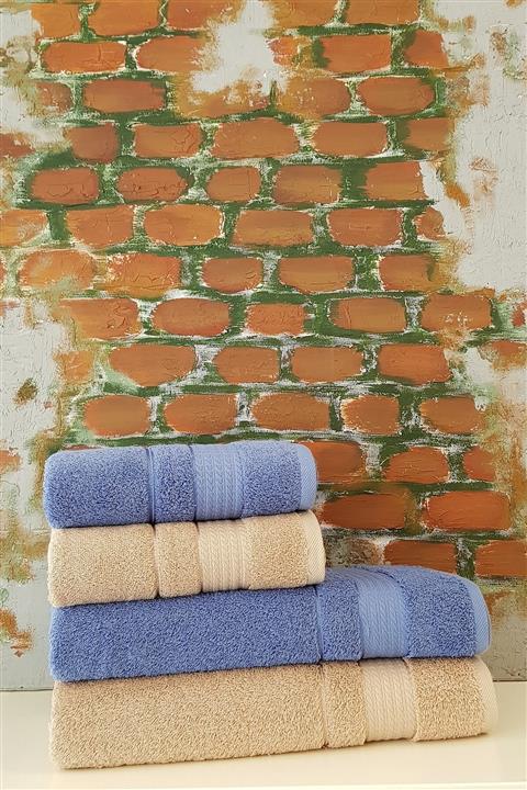 Özdilek Trendy 4 Parça Banyo Havlu Seti - Koyu Mavi Bej