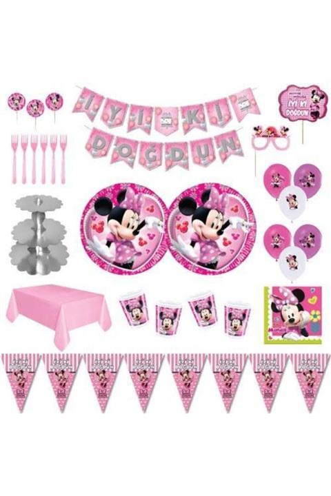 MINNIE Mouse Lüks Doğum Günü Parti Malzemeleri Seti Süs 8 Kişilik