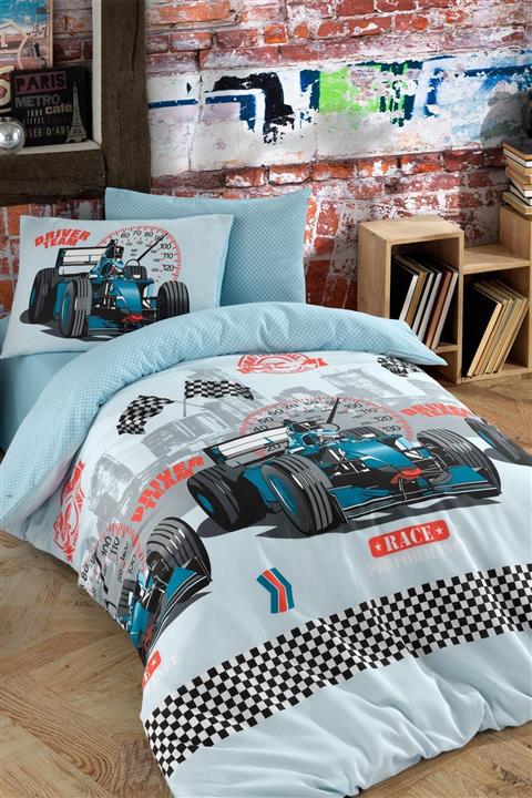 LadyModa Formula Mavi Çarşafı Lastikli Tek Kişilik Pike Takımı