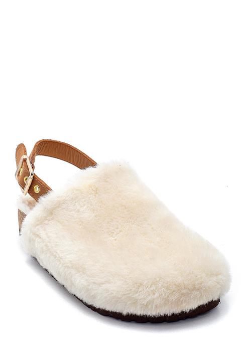 Bequemere Kadın Krem Mantar Tabanlı Tüylü Ortopedik Sandalet 306q